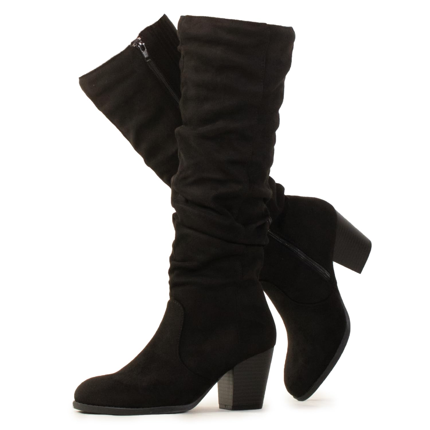 RF ROOM OF FASHIONWomen's Stacked Heel Slouchy Knee High Boots (Regular Fit)