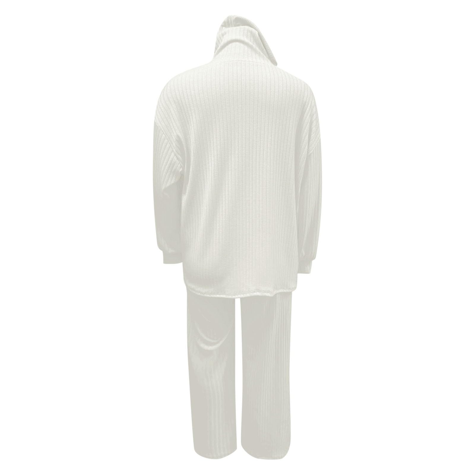 Elegante Top in Maglia da Donna e Pantaloni a Gamba Larga per Un Abbigliamento Moderno. Comodo Cardigan a Collo Alto con Completo in Maglia Tinta Unita.