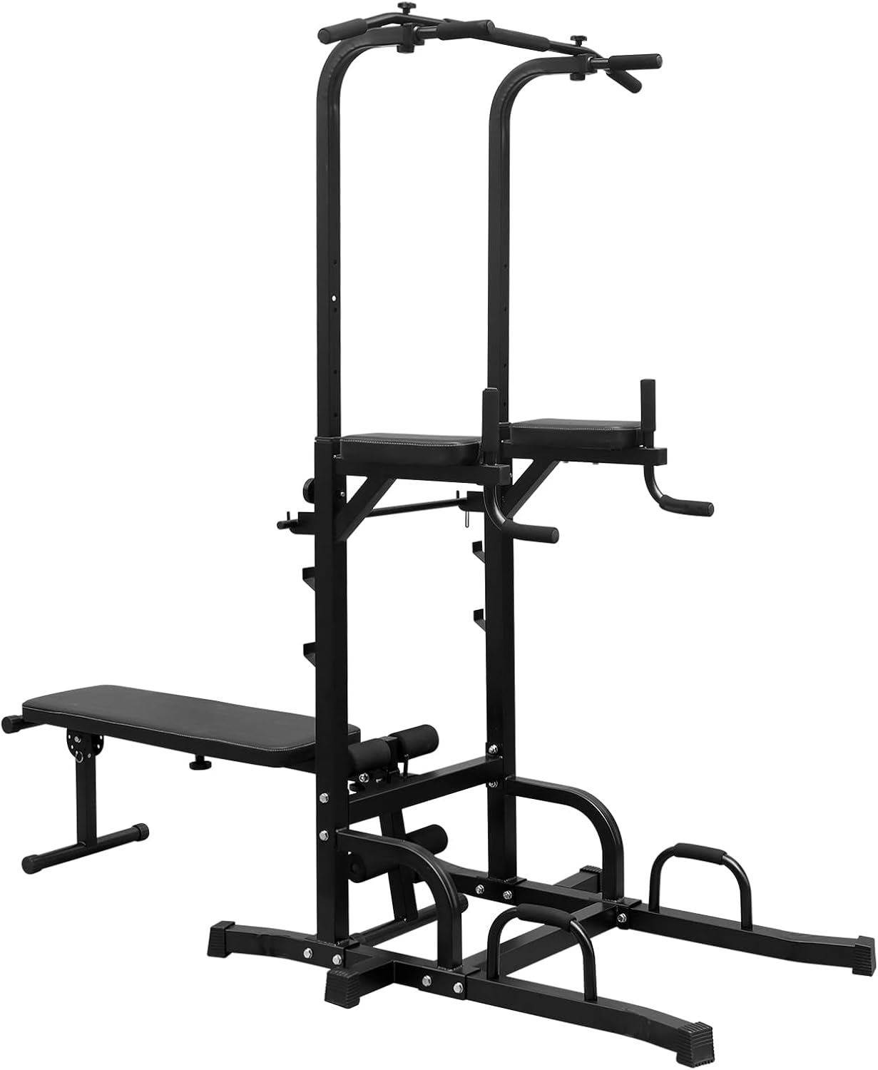 Power Tower Dip Station with Bench Pull Up Bar Stand Adjustable Height Heavy Duty Multi-Function Fitness Training Equipment for Home Office Gym