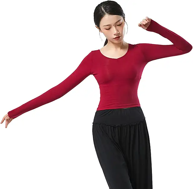 Ladies Dance Yoga Wrap Top - Long Sleeve Crop Top for Fitness & Running
