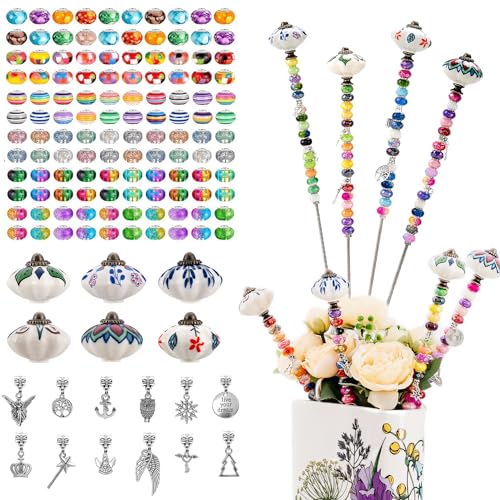 Prefdo Dekorative Gartenstecker: Feenstab mit Perlen, Keramik-Stopper,...