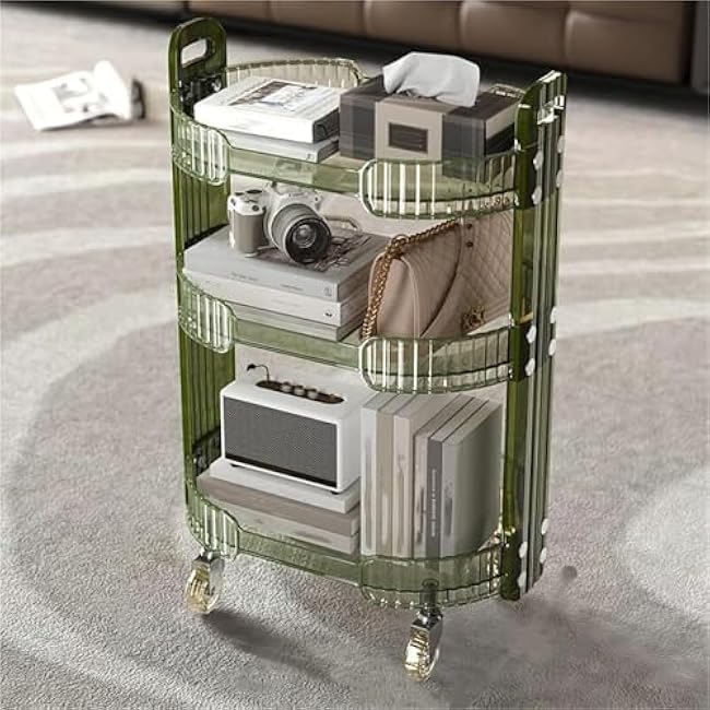 3 Tier Storage Rack with Wheels Rolling Cart Trolley Mobile Storage Shelf Organizer for Dining Room Bathroom Heavy Duty(Green)-HSGe3Z9Y