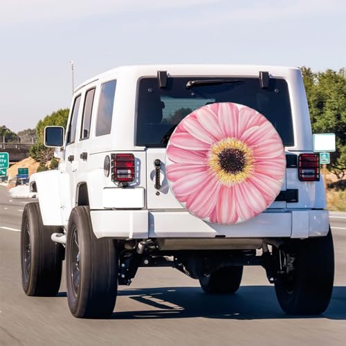 Image of Pink Daisy Flower Spare Tire Cover Dust-Proof Wheel Tire Cover Fit Trailer, RV, SUV and Many Vehicle 15inch