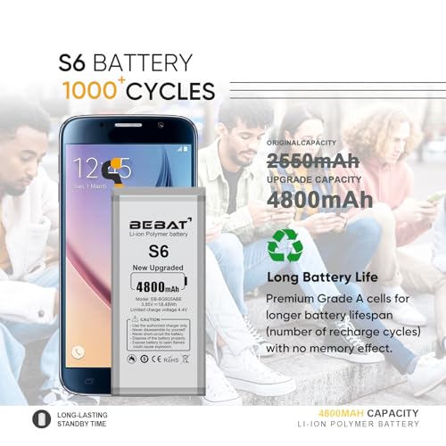Image of Replacement Battery for Samsung Galaxy S6,4800mAh High Capacity New 0 Cycle Battery for Samsung Galaxy S6 SM-G920 G920V G920T G920A G920P G920I G920F S906L with Repair Tool Kits