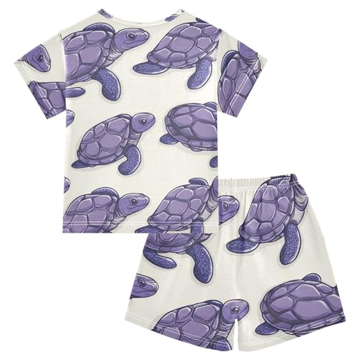 Pajama Short Sets Purple Sea Turtles Pattern Soft Cotton Summer Sleepwear 2 Piece PJS Size 5-14T2