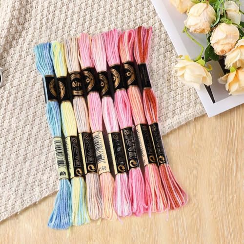 Image of 8 Skeins 70 Yards 6 Ply Variegated Cross Stitch Floss Polyester Gradient Embroidery Thread Colorful Friendship Bracelet String Yarn Bulk for Sewing Making Jewelry Needlecraft Knitting DIY