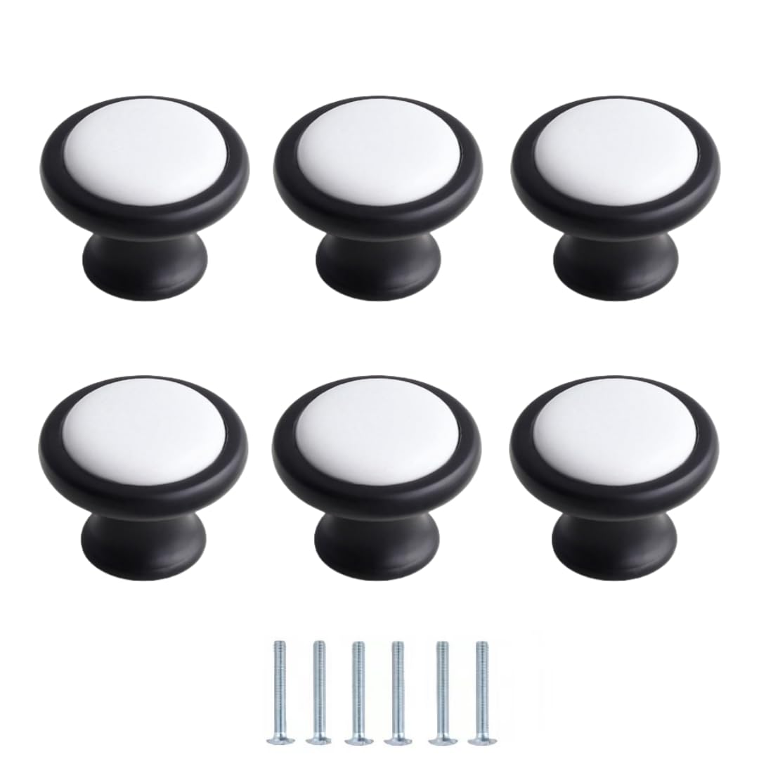 LQZAXSRDR Ceramic Cupboard Drawer Handle Knobs, Ceramic Door Knobs Single Hole Pack of 6 Multicolor 37mm(Plain)