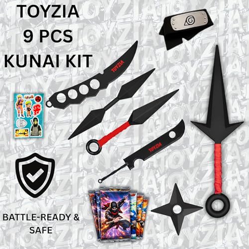 Image of Ninja Kunai Mega Combo Kit - 5 Kunai Knife, Shuriken Star, Headband,48 Trading Card & Sticker, Anime Costume Accessory Set for Kids, LARP & Birthday Gifts