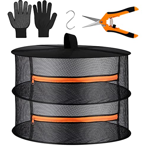 Desy & Feeci Estante de Secado de Hierbas, Malla Plegable para Colgar Cesta con Cremalleras Naranjas para Flores, brotes, Plantas
