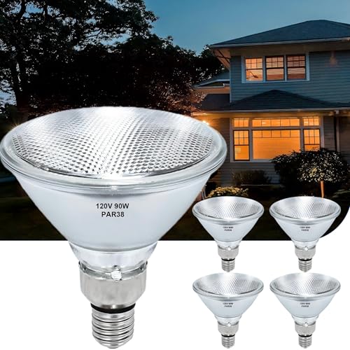 Lachesan PAR38 Halogen Flood Light Bulbs 120V 90W Dimmable 2700K Warm White Light for Indoor and Outdoor Flood Light E26 Base 4 Pack