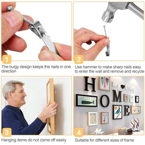 Image of 184 Pieces Picture Hanging Kit, 20lb, 30lb, and 50lb Picture Hangers, Metal Picture Hanging Hooks with Nails, on Drywall, Wooden Wall (Silver) (Pack of 2)
