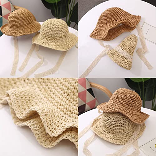 Toddler Girls Straw Sun Hat Foldable Beach Hat Roll up Panama Cap with Lace Chin Strap for Kid 2-6Year3