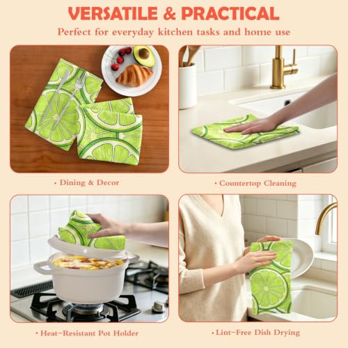 Toallas de cocina absorbentes de gofre decorativas con diseño de limón verde 7