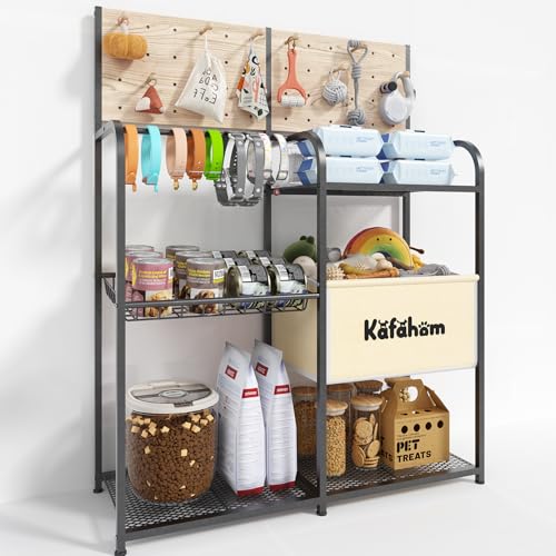 KAFAHOM Dog Toy Basket with Pegboard Dogs Toy Bin with Storage Organizer All-in-One Dog Stuff Box & Essential Holder Perfect Basket for Dog Toys in Living Room Great Gifts for Pet Lovers Black