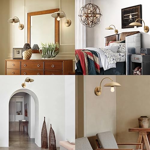 Image of Pathson Adjustable Wall Sconce, Industrial Swing Arm Wall Lamp Hardwired with Metal Base, Retro Indoor Wall Light Fixtures Decor for Hallway Bedside Living Room (Brass 2-Pack)