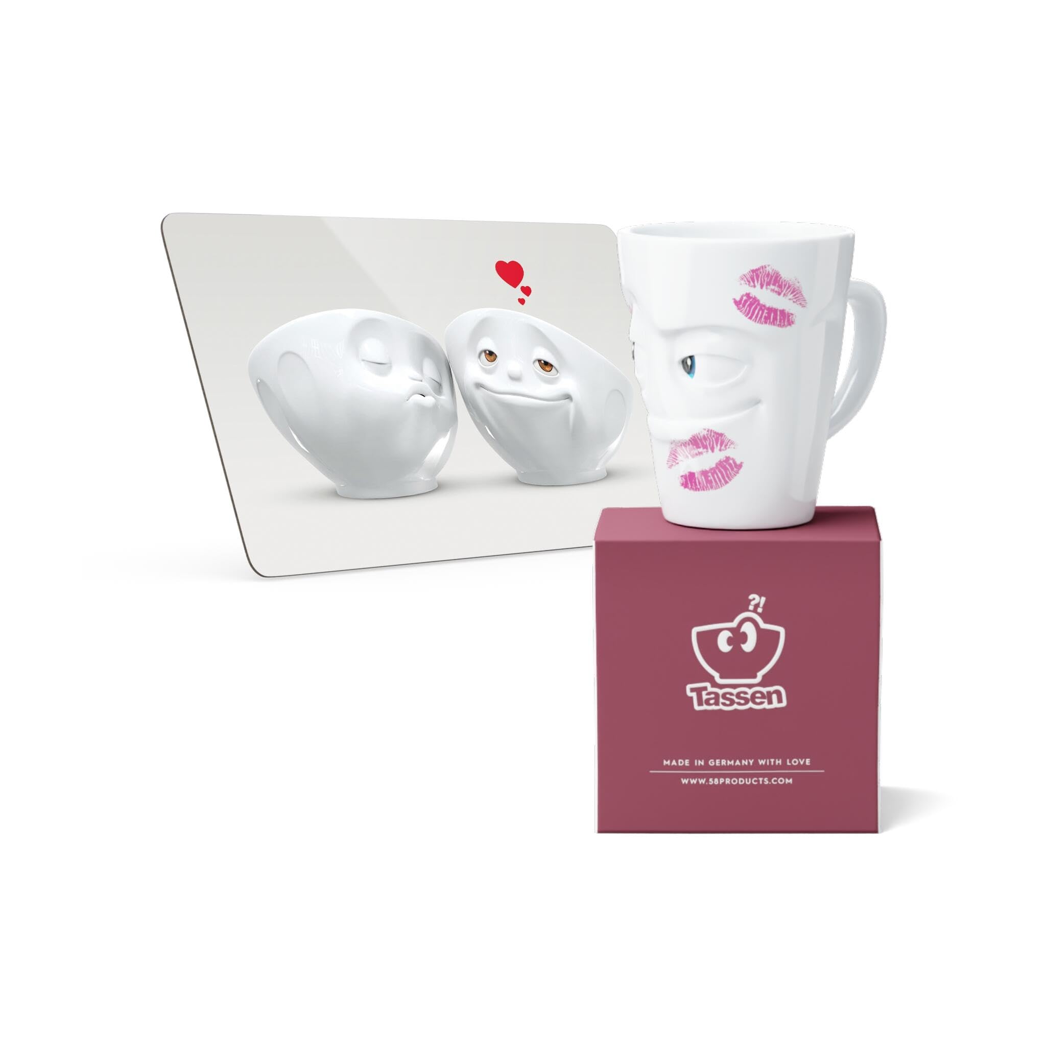 FIFTYEIGHT PRODUCTS Muttertag Henkelbecher Geküsst 350ml Movie Edition & Frühstücksbrettchen Das süsse Leben