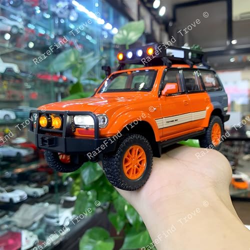 Image of Tivota Land Cruiser LC80 1:24 Diecast Metal Car - Openable Doors, Sound&Light, Pull Back Action,Collectible Toy Car for Kids - Durable & Realistic Model Collectors (Orange-Grey)