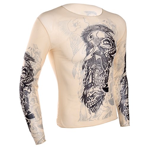 Hedmy Men's Fake Tattoo Tribal Inspired Print Elastic Long Sleeve T Shirt Muscle Tops Undershirt
