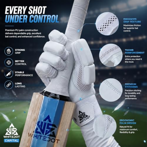 Image of WHITEDOT Sports Capital Cricket Batting Gloves||Suitable for Boys|Small Right Hand||White, Leather
