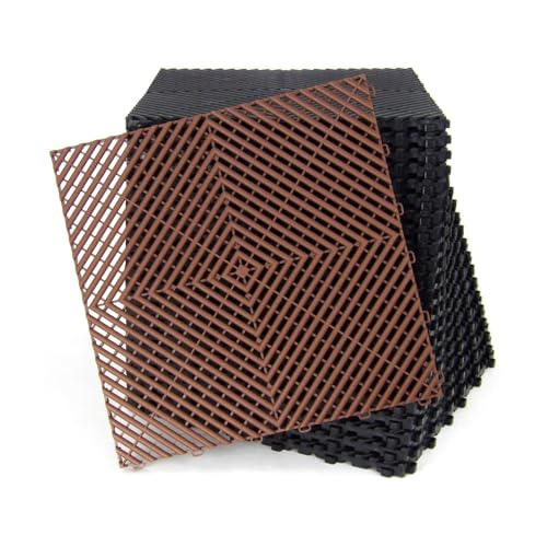 Lot de 25 dalles de sol clipsables - BRUN - (4m²) pour garage, cellier, atelier, abris de jardin. Effet Damier 40x40cm, ép.1,8cm, Marque CLIC & dalle, série CLASSIC, Intérieur-Extérieur.