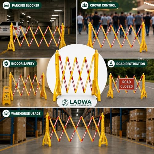Image of LADWA 8.3 Feet Extendable Foldable Expandable Barricade, 12 Inch Wide Portable Safety Barrier for Indoor & Outdoor Traffic Control, Parking Areas and Compact Space Saving Storage (Pack of 2)