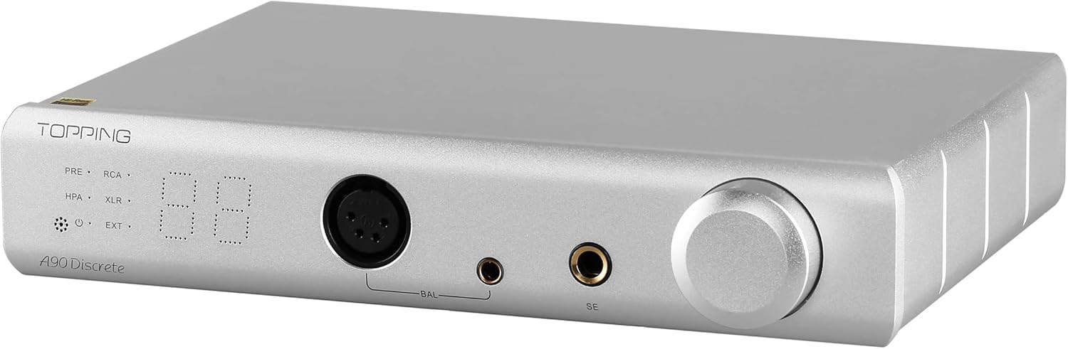 Auinshifiman Topping A90 Discrete Fully NFCA Balanced Headphone Amplifier 9800mWx2 HiFi 2 Gain 4Pin XLR/4.4MM Balanced/6.35MM SE Out Desktop Headphone Amp Preamp with Remote Control (Silver)