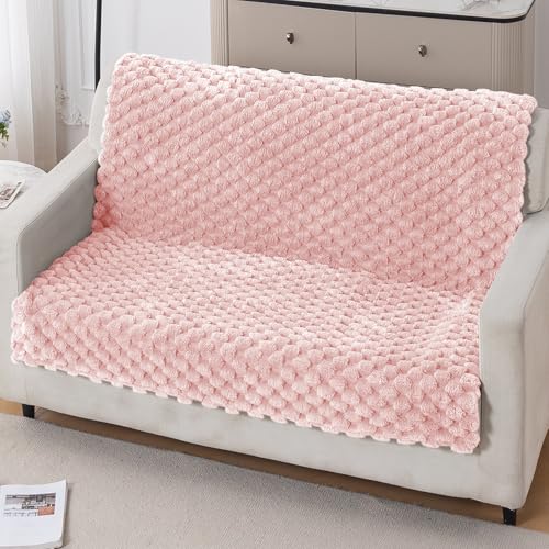 Image of HOKIPO Luxury Rabbit Wool Plush Sofa Cover for 2-Seater Sofa | Soft, Thick & All-Season | Full Protection for Seat & Back | 'BunnySoft Series' (180x120 cm), Flamingo Pink (AR-6667-PNK)