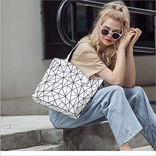 Ulalaza Geometric Lattice Top-Handle Handtasche für Frauen Matte Tote Purse Handtaschen Geometry Shoulder Bag