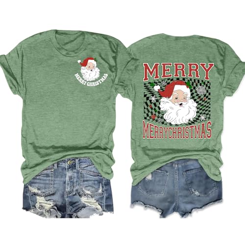 PICKID Christmas Shirts Women Vintage Santa Claus T-Shirt Merry Christmas Shirt Xmas Gift Tee Casual Holiday Tops