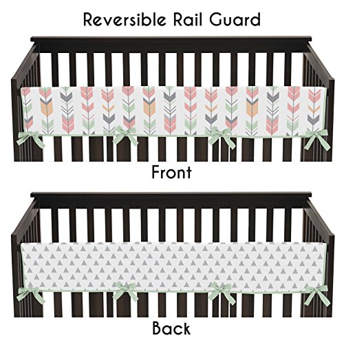 Sweet Jojo Designs Grey, Coral and Mint Woodland Arrow Long Front Rail Guard Baby Teething Cover Crib Protector Wrap