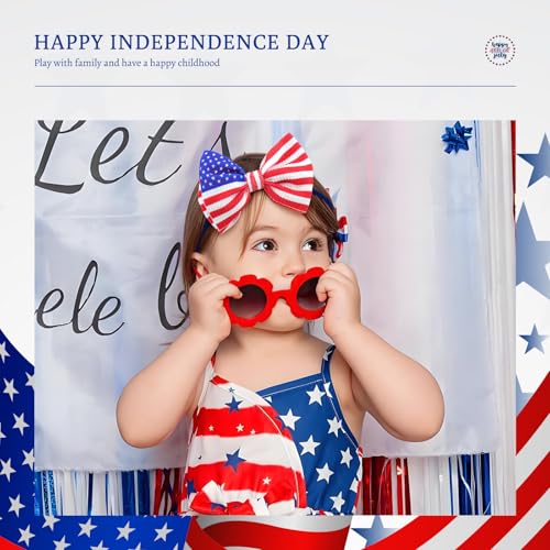 YanJie 4th of July Bows for Baby Girls Bows 0-6 Months Fourth of July Headband Hair Accessories Red Hair Bow Flage Toddler Patriotic Headband2