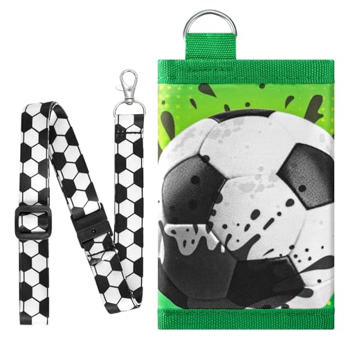 WAWSAM Monedero para niños, Fútbol Monedero Niño Niñas, Trifold Toddler Cartera con Cordón de Seguridad Bolsillo Monedas Titulares de Tarjetas, Regalo para Niños para el Regreso a la Escuela