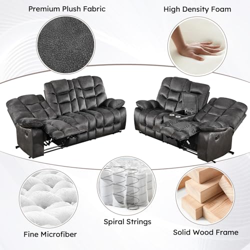 Image of HAOMARKETS 2-Piece Recliner Sofa Couch Set, Include Single Power Electric Recliner Chair with Massage& Heat and 3 Seat Manual Reclining Sofa for Living Room Bedroom, Grey