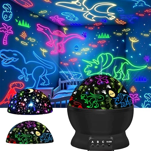 Night Light for Kids 2-in-1 Dinosaur & Starry Sky Kids Night Projector 360 Rotating Silent Star Night Light with USB Cable Color Changing Toddler Room Decor Gifts for 3-8 Year Old Girls Boys