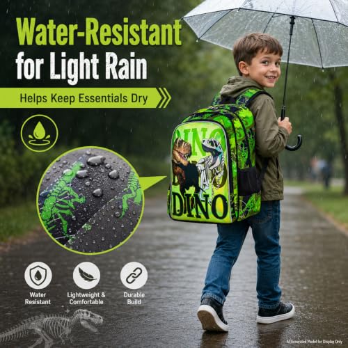 Image of WZLVO 3PCS Dinosaur Backpack for Boys, 16'' Kids Preschool Bookbags with Lunch Box, Cool Water Resistant School Backpacks Set for Elementary Kindergarten Toddler
