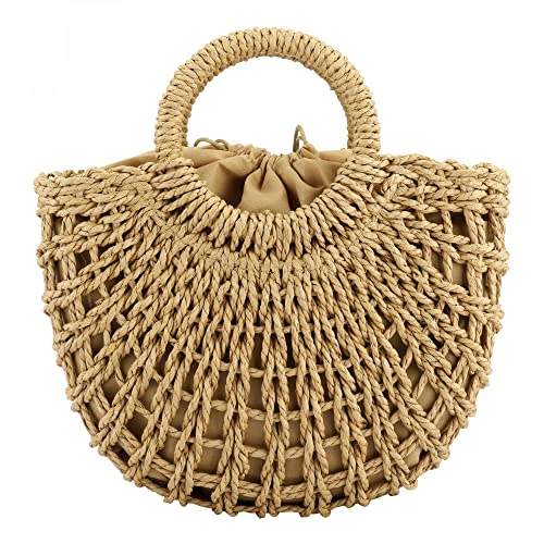 YYW Straw Woven Top Handle Bag Summer Retro Rattan Straw Handbag Shoulder Bag Crossbody Bag with Removable Shoulder Strap2