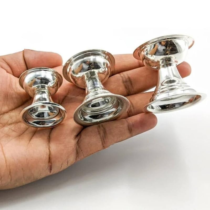 Image of 925 Sterling Silver Diya for Pooja | Handcrafted Silver Deepam Ghee Vilakku Lamp | Home Temple Decor | Silver Pooja Item