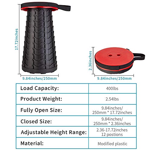 Image of Boreeman Upgraded Folding Stool Lightweight Yet More Sturdy with Load Capacity 400lbs Portable Collapsible Stool for Camping Fishing Hiking BBQ (Red)