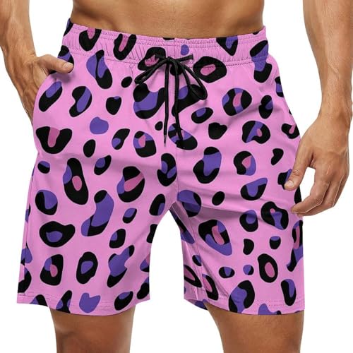 Gradient-Leopard Mens Swim Trunks Quick Dry Board Shorts Beach Swimwear Bathing Suits