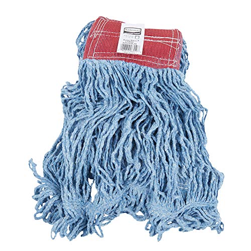 Image of Rubbermaid Commercial Products Super Stitch Large 24 OZ Blend Wet Mop, 5 inch Headband, Blue, for General Purpose Cleaning of Hard Floors Including Hardwood /Tile /Concrete