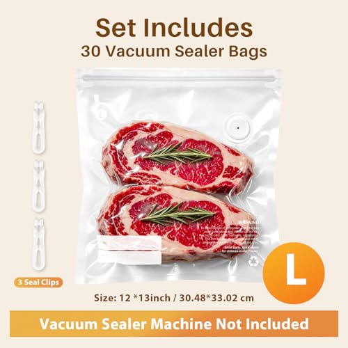 Image of Reusable Vacuum Sealer Bags for Food, 30 BPA-Free Large (12 x 13 in) Bags