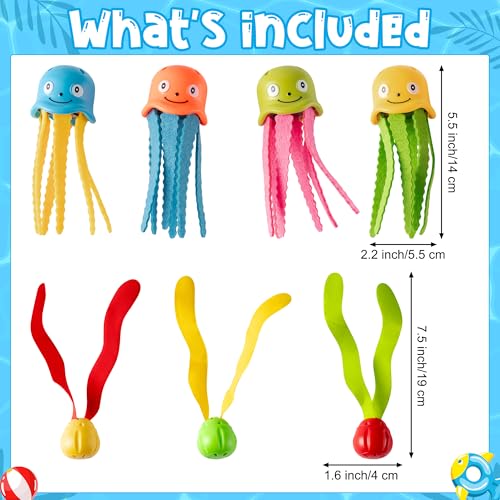 Diving Swimming Pool Toys - 7pcs Octopus & Seaweed Diving Underwater Swimming Pool Bath Water Fun Toys Accessories Big Colorful Octopus Catch Retrieval Game Games Summer Swim Party Supplies - Image 3
