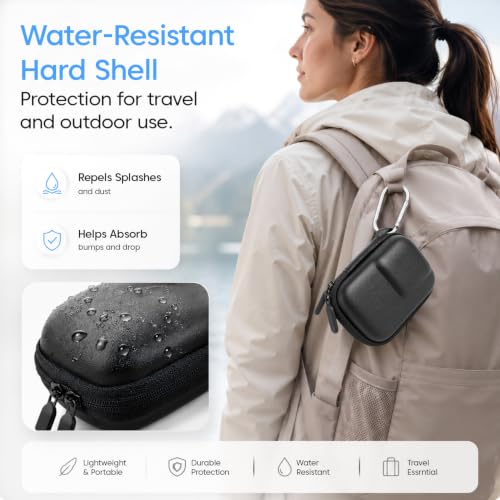 Image of Sounce Hard Carrying Case for DJI Osmo Action 5 Pro /4 /3, Waterproof PU Shell with Plush Lining, Shockproof Travel Storage Bag & Carabiner for Action Camera, 9.8 x 7.6 x 4.5cm (Black)