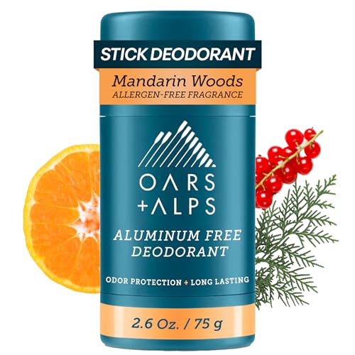 Oars + Alps Aluminum Free Deodorant for Men | Long Lasting Odor Protection Clear & Free of White Residue Anti-Chafing Smooth Glide Dermatologist Tested Mandarin Woods 1pk 2.6oz