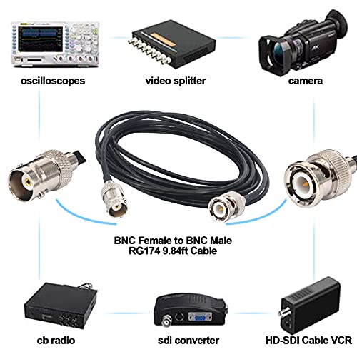 Boobrie 9.84Ft Bnc Bulkhead Mount Coax Adapter Bnc Male To Bnc Female Plug Jumper Cable Rg174 Extension Connector For Cctv Broadcast Video Security Camera Cb Radio Uhf Vhf Ham Radio #TOP2