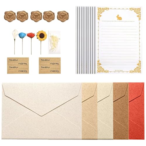 Juego de Cartas y Sobres,Juego de Papelería y Sobres,Set de Papelería de Arpillera de 5 Sobres - Juego de papelería para tarjetas de invitación, multiusos, sin deformación, , pintura, impresión