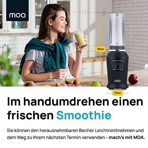 MOA Mixer - Mixer to go - Mini Mixer Blender - 2 Tritan-bekers met 600 ml - Smoothie Maker - 800W - Zwart - MB10B - Afbeelding 4