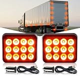 Nrgedzam 2PCS Amber LED Emergency Strobe Lights, Magnetic Strobe Flashing Beacon Lights Rechargeable Wireless Battery Powered 12-LED Caution Safety Warning Lights for Trucks Trailers Car Van ATV Tow