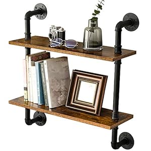 IBUYKE Étagère Murale, 60x20x65.5 cm, Étagère Flottante, Style Industriel, Étagère à tuyaux 3 Niveaux, Support Mural Stable, pour Salon, Salle de Bain, Cuisine, Brun Rustique RF-TM004