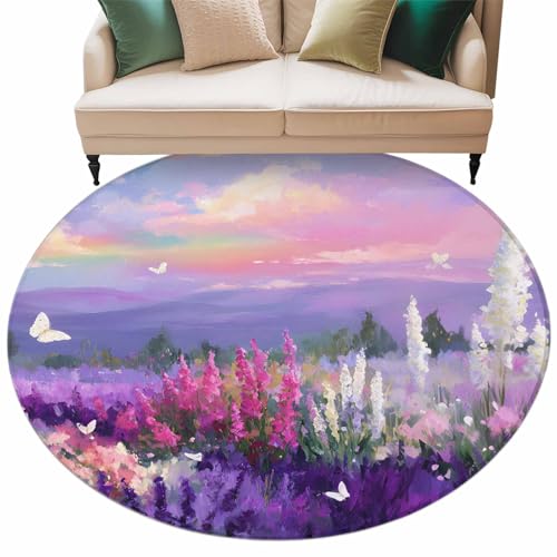 7ft Round Rug,Watercolor Flower Oil Painting Art Washable Area Rugs